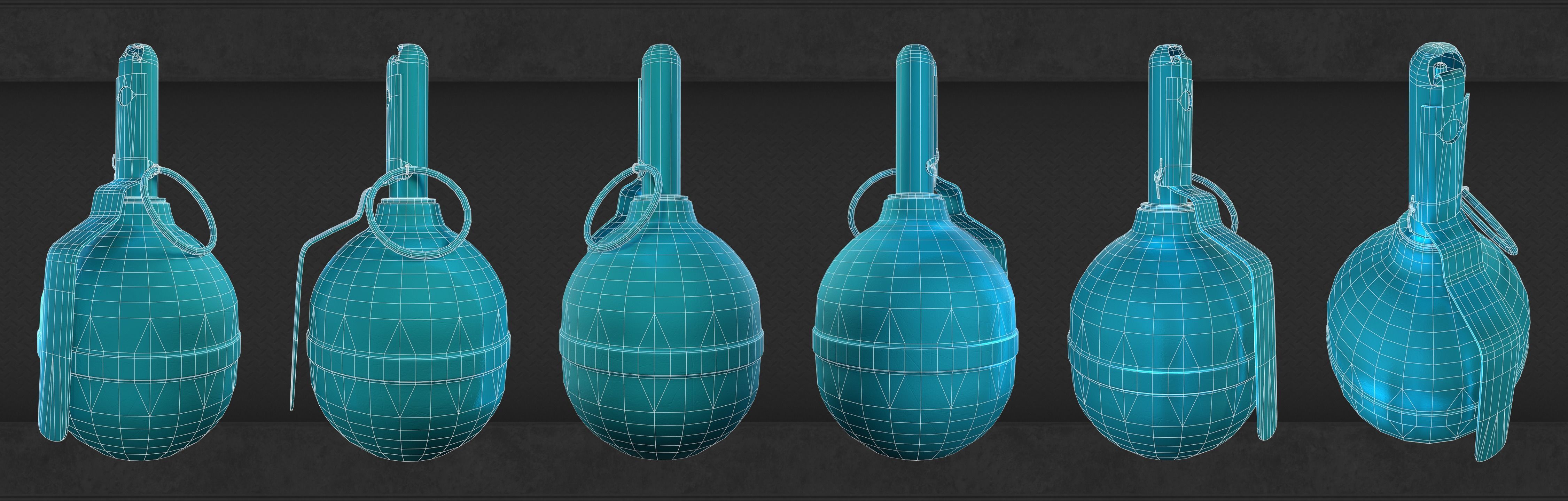 Grenade three grenades Low-poly 3D model_9