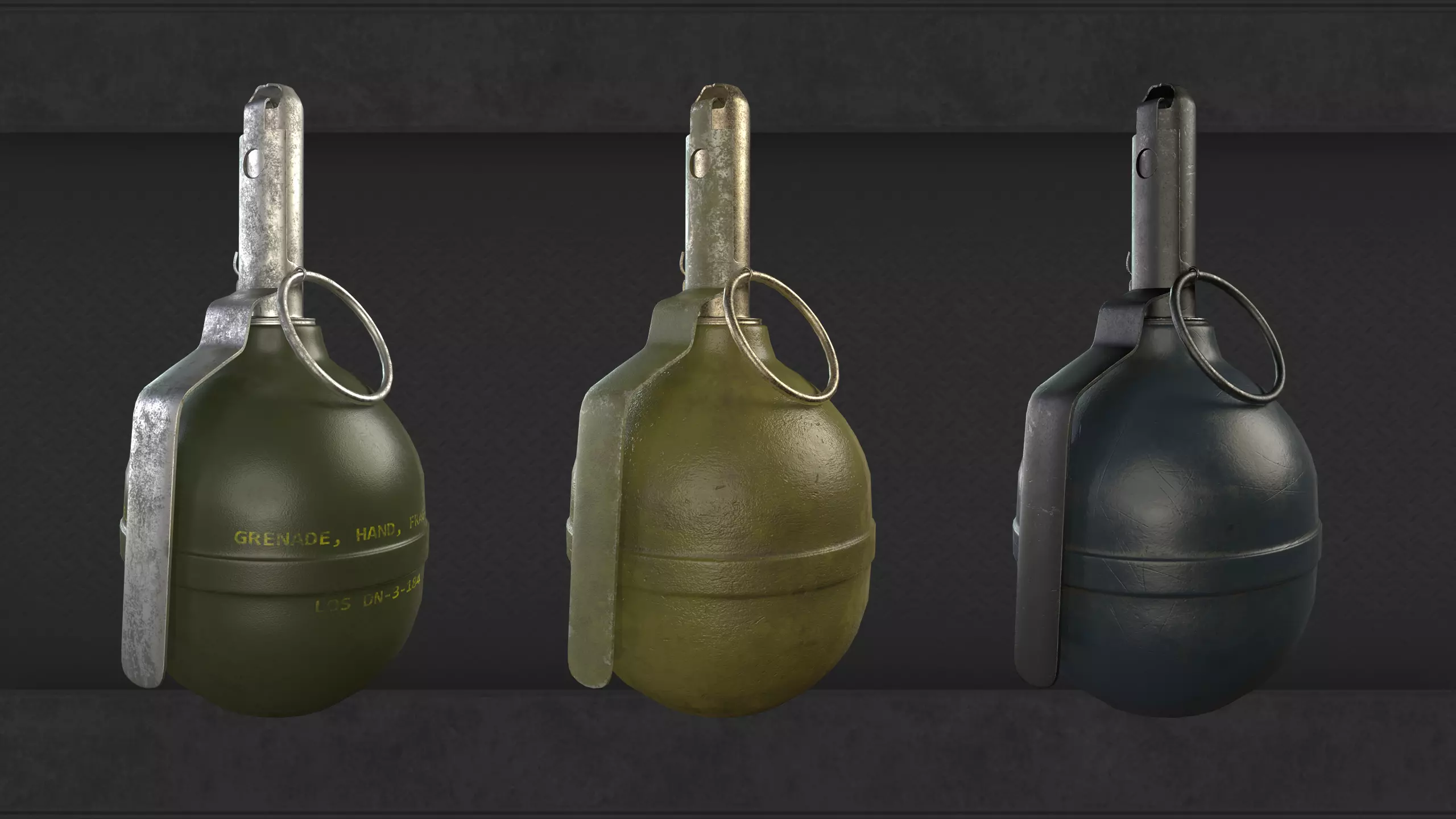 Grenade three grenades Low-poly 3D model_0