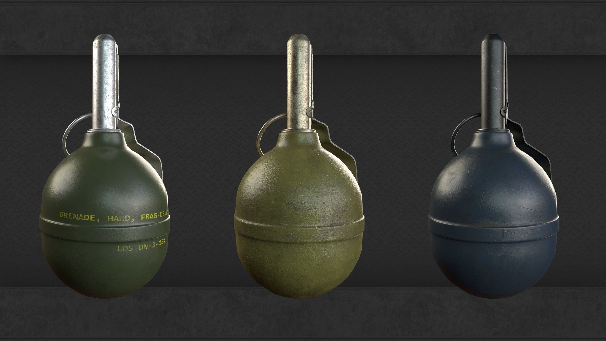 Grenade three grenades Low-poly 3D model_6
