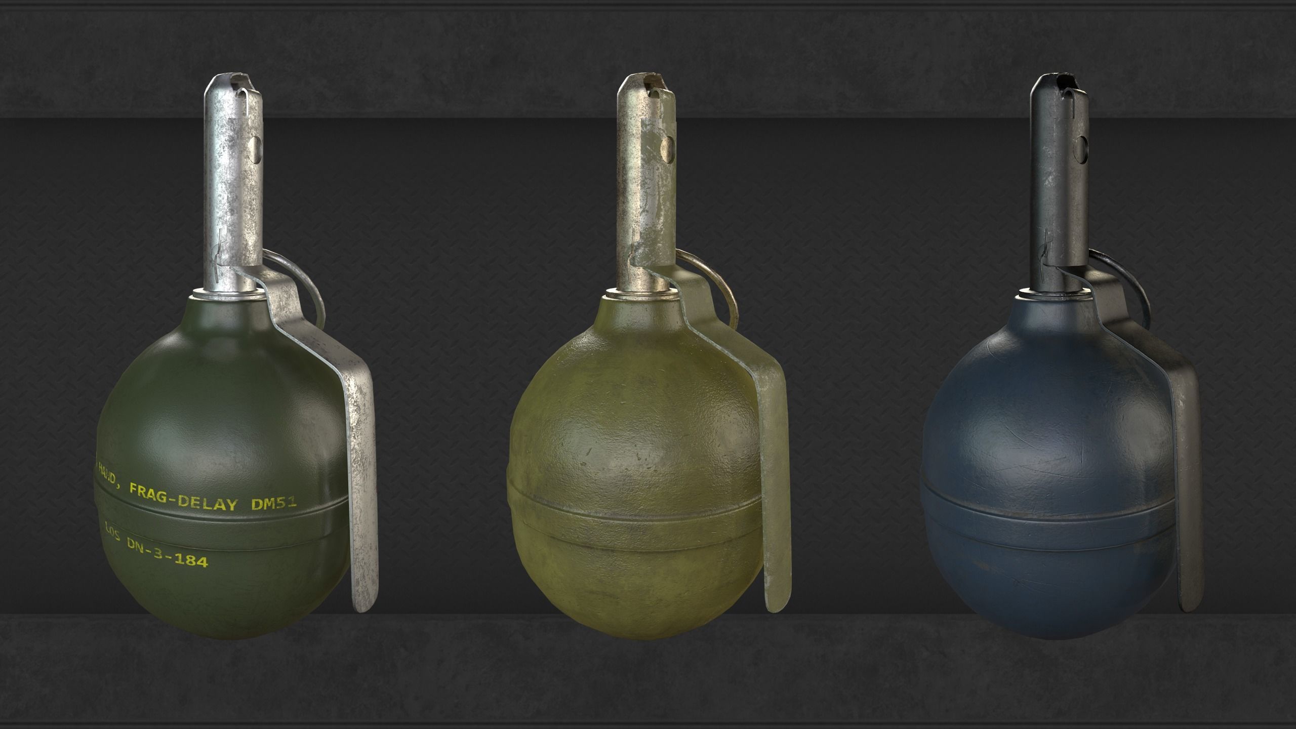 Grenade three grenades Low-poly 3D model_7