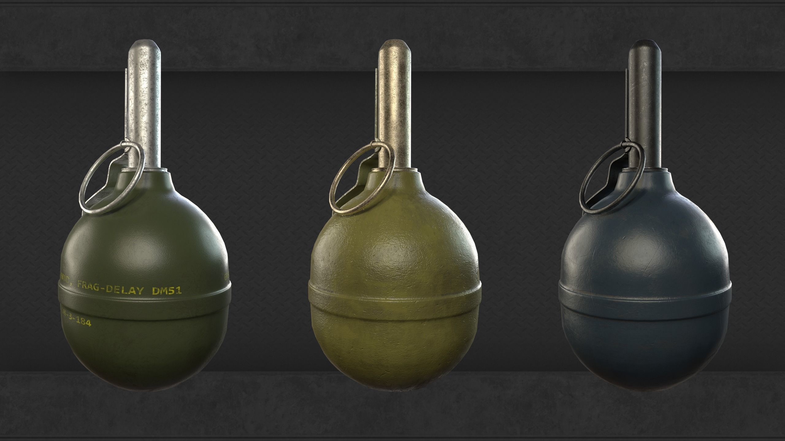 Grenade three grenades Low-poly 3D model_5