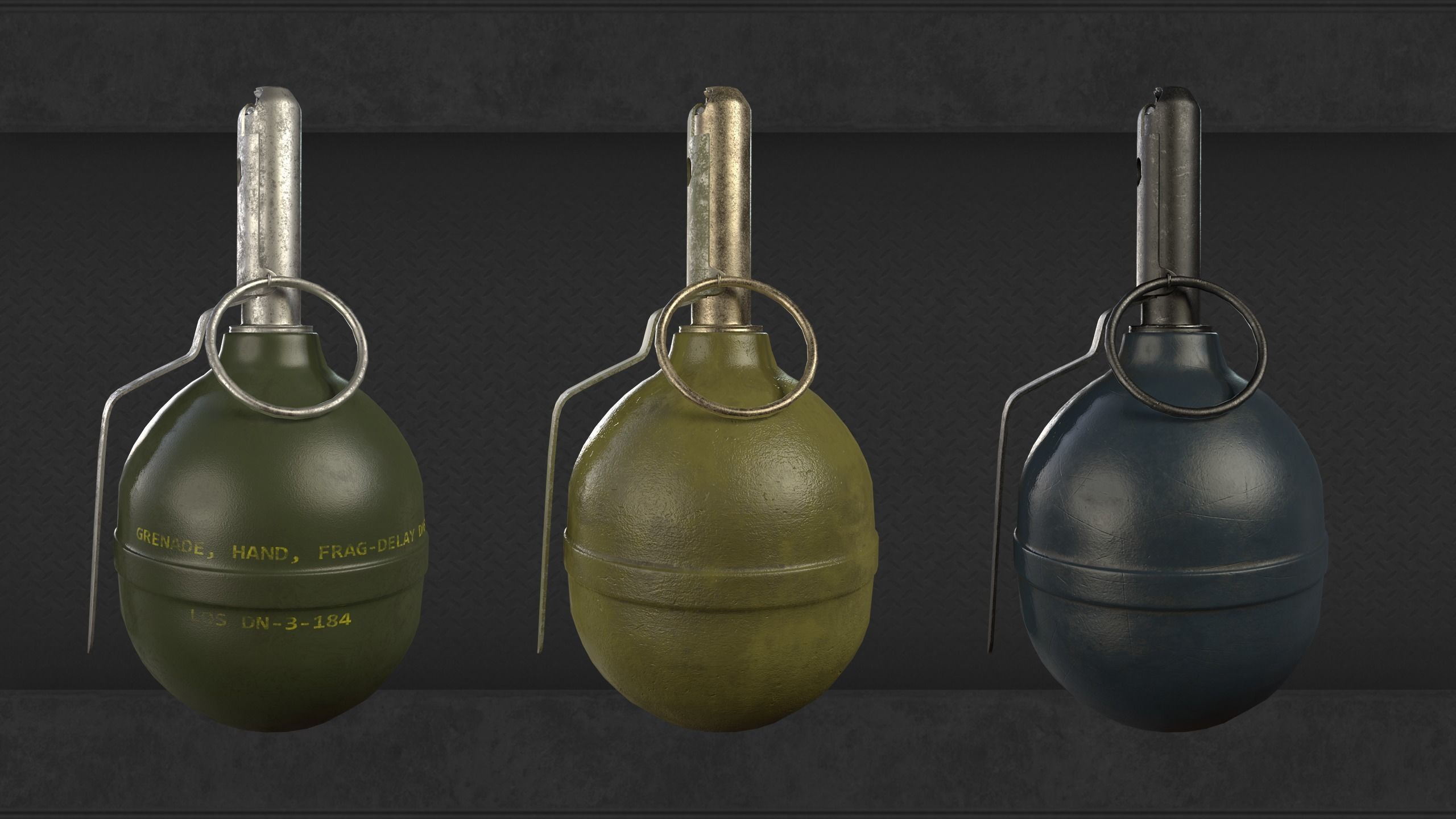 Grenade three grenades Low-poly 3D model_4