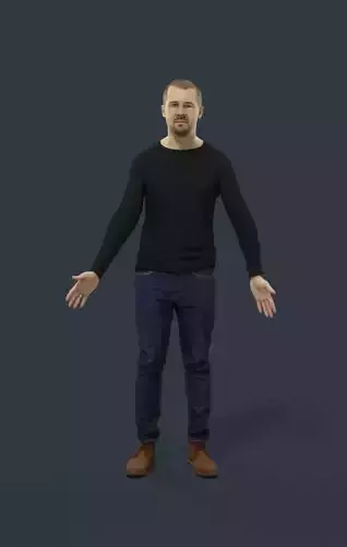 Man Casual Animated  in Jeans Long Sleeves - A-pose - Master Low-poly 3D model