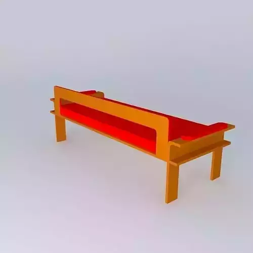 Wooden red sofa 3D model