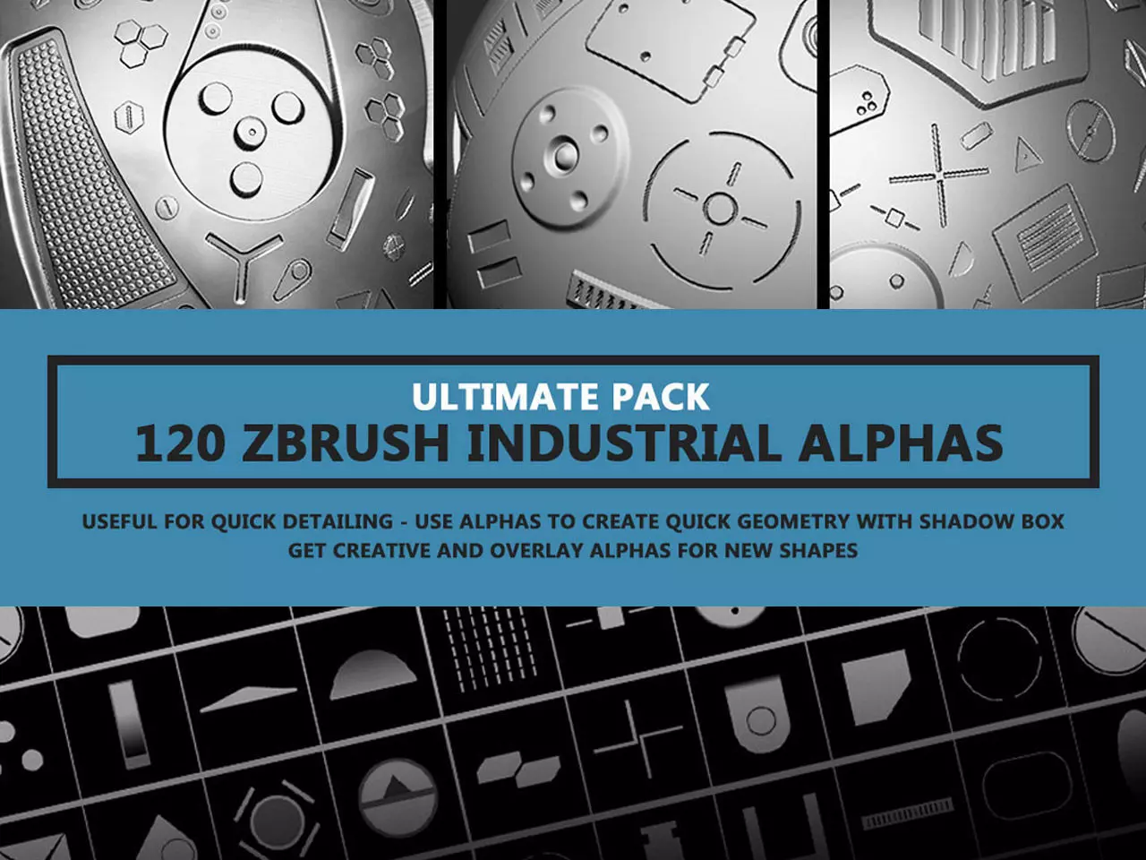 120 Industrial Zbrush Alphas - ULTIMATE PACK Texture_0