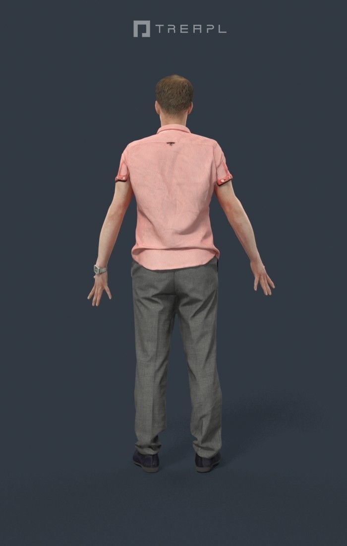 Animated Smart Casual Man in a striped shirt - A-pose - Mistery 3D model_4