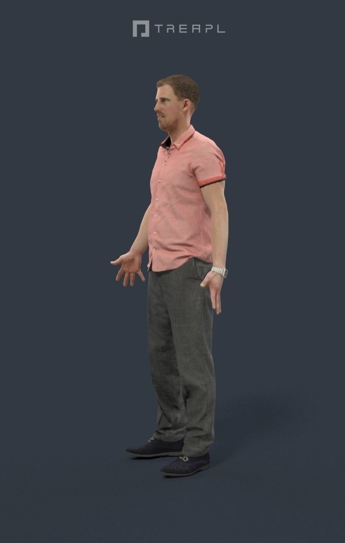 Animated Smart Casual Man in a striped shirt - A-pose - Mistery 3D model_6