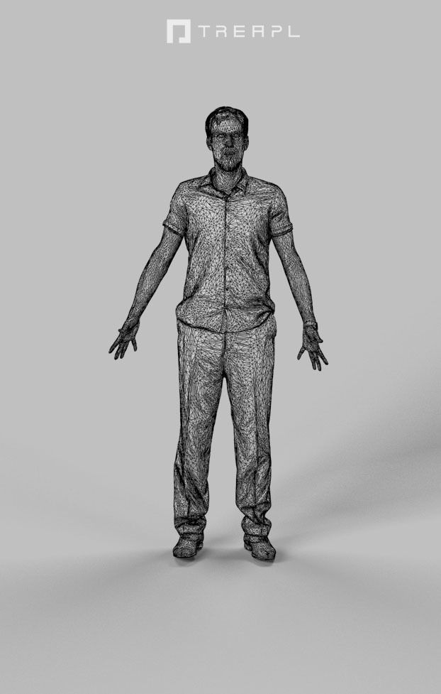Animated Smart Casual Man in a striped shirt - A-pose - Mistery 3D model_7