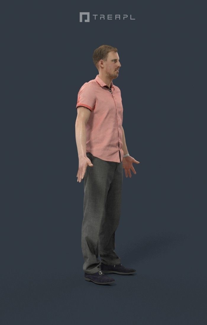 Animated Smart Casual Man in a striped shirt - A-pose - Mistery 3D model_2