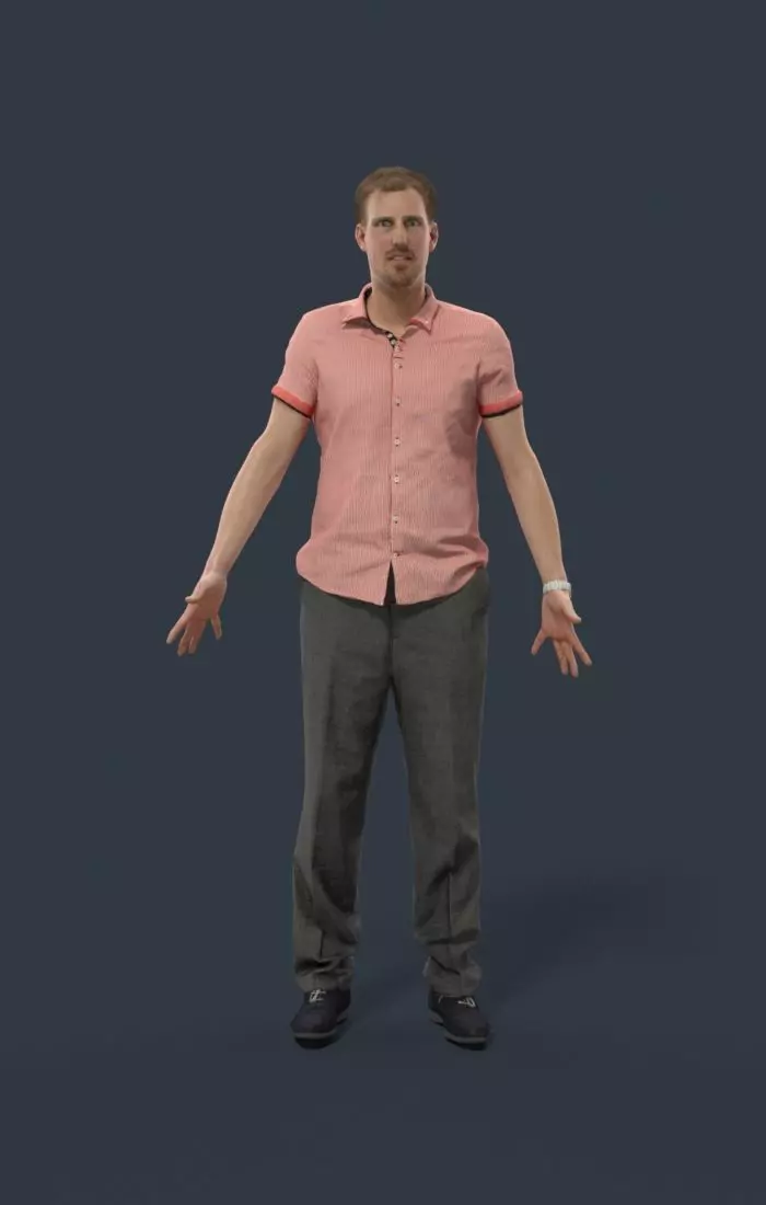 Animated Smart Casual Man in a striped shirt - A-pose - Mistery 3D model_0