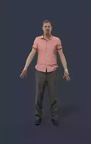 Animated Smart Casual Man in a striped shirt - A-pose - Mistery 3D model