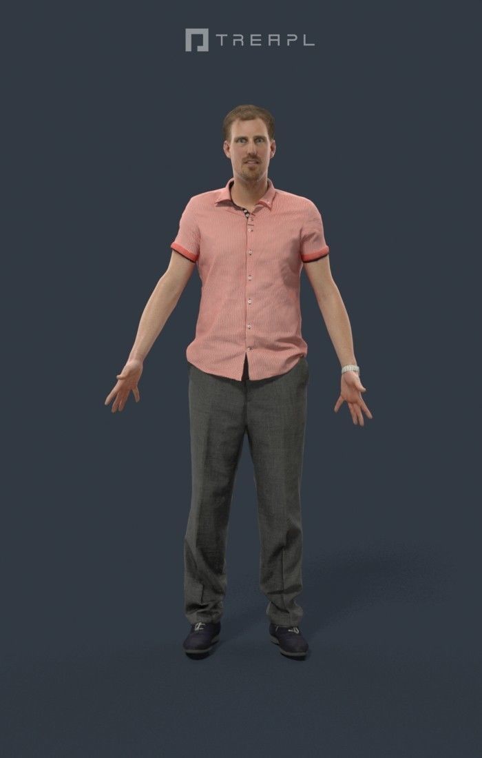 Animated Smart Casual Man in a striped shirt - A-pose - Mistery 3D model_1