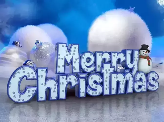 Snowman word merry christmas on ice rink 3D model