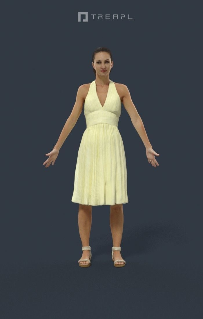 Animated Woman Summer dress - A-pose - Mirage Low-poly 3D model_1