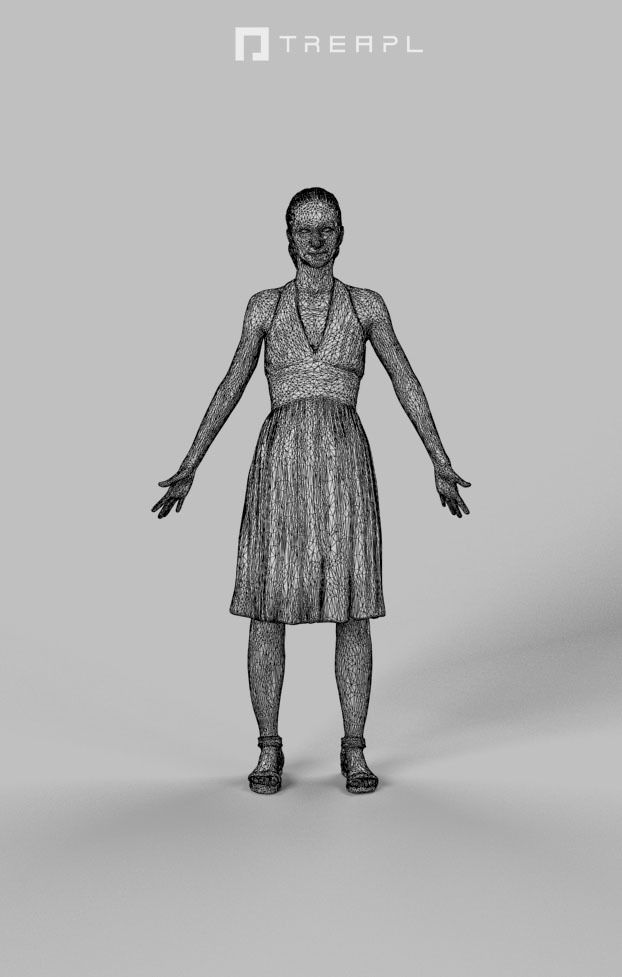 Animated Woman Summer dress - A-pose - Mirage Low-poly 3D model_7
