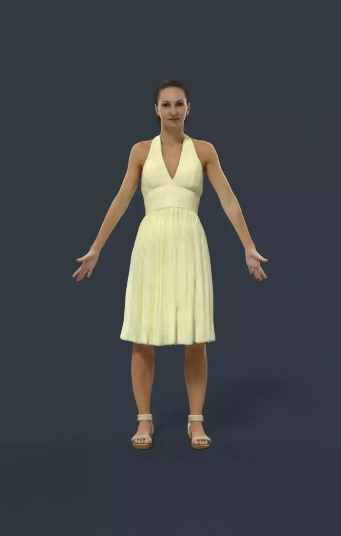 Animated Woman Summer dress - A-pose - Mirage Low-poly 3D model_0