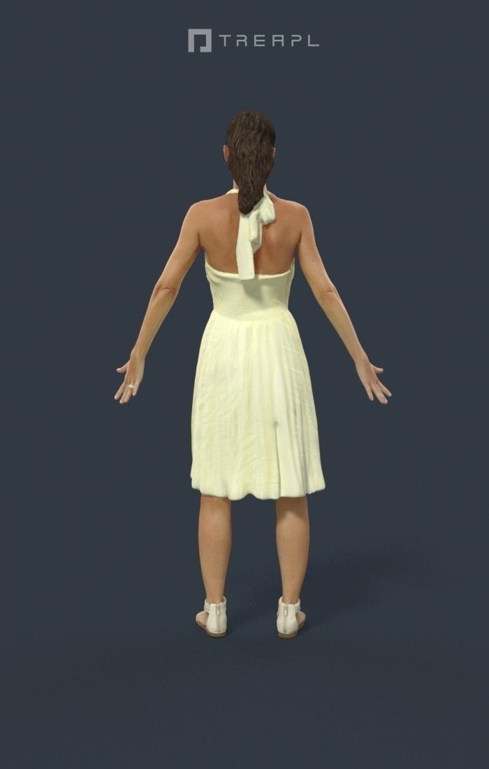 Animated Woman Summer dress - A-pose - Mirage Low-poly 3D model_4