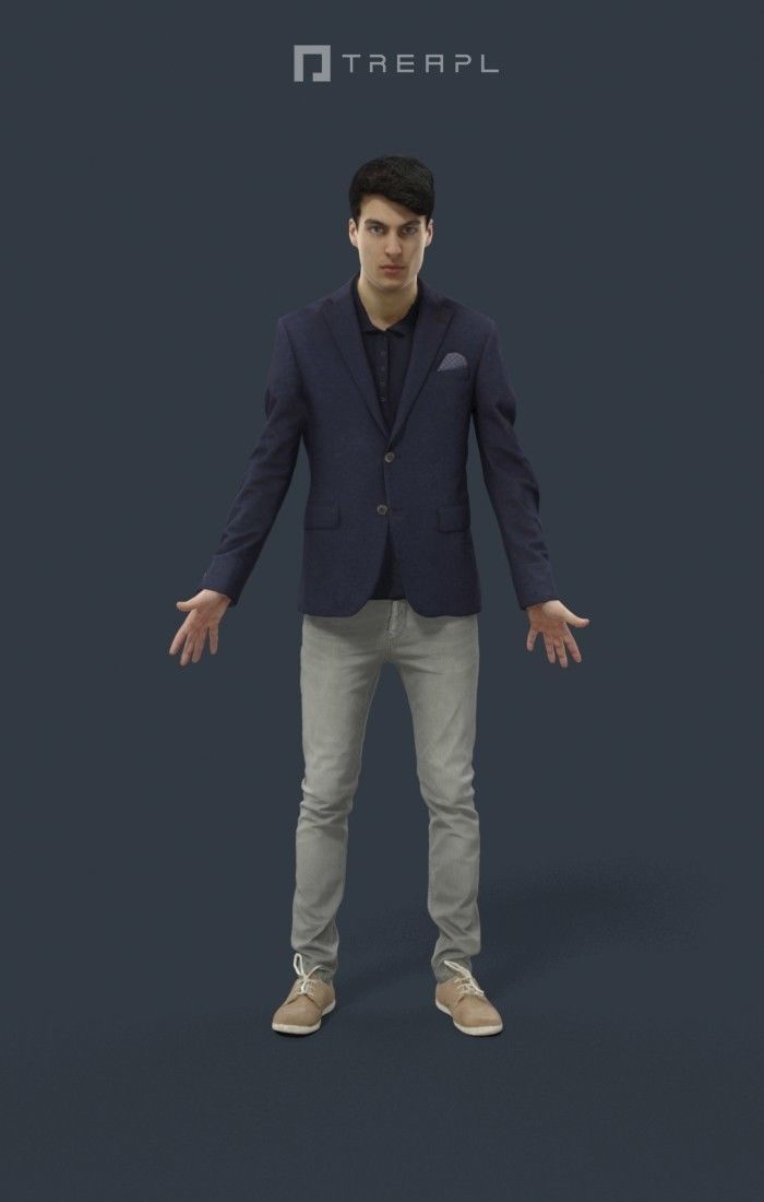 Animated Smart Casual Man Elegant - A-pose - Prime Low-poly 3D model_1