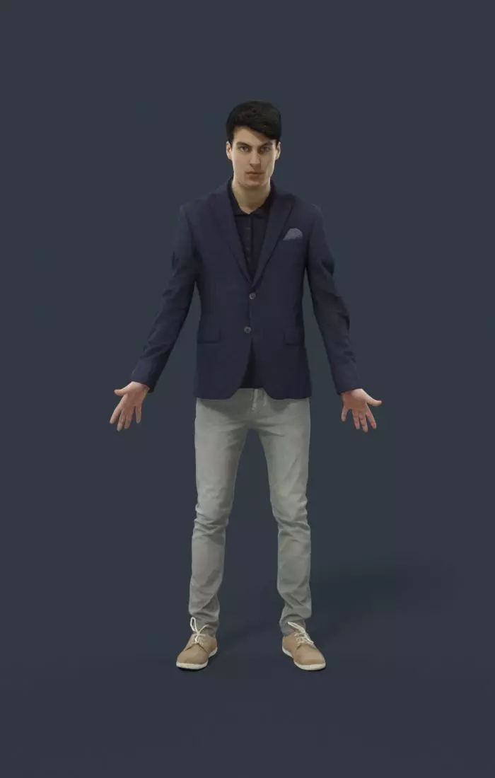 Animated Smart Casual Man Elegant - A-pose - Prime Low-poly 3D model_0