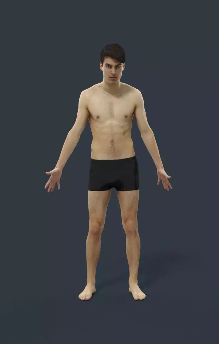 Animated Beach Man Swimwear - A-pose - Prime Low-poly 3D model_0