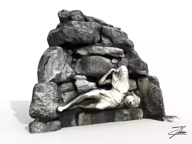 Statue 5 of woman on rock