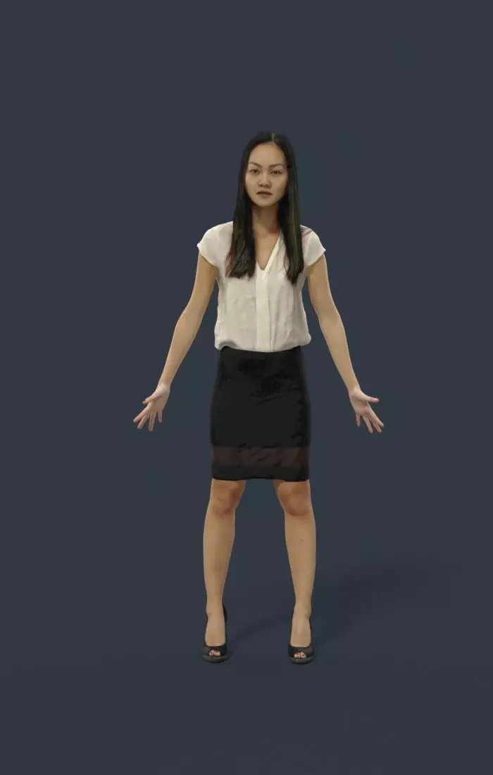 Animated Business Woman Asian - A-pose - Passion Low-poly 3D model_0