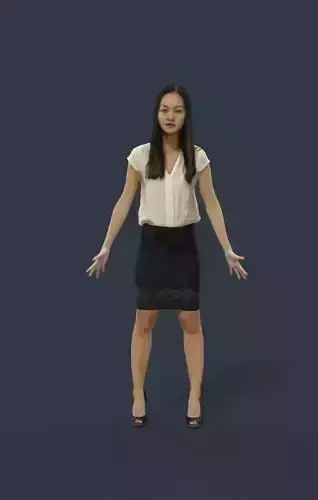 Animated Business Woman Asian - A-pose - Passion Low-poly 3D model