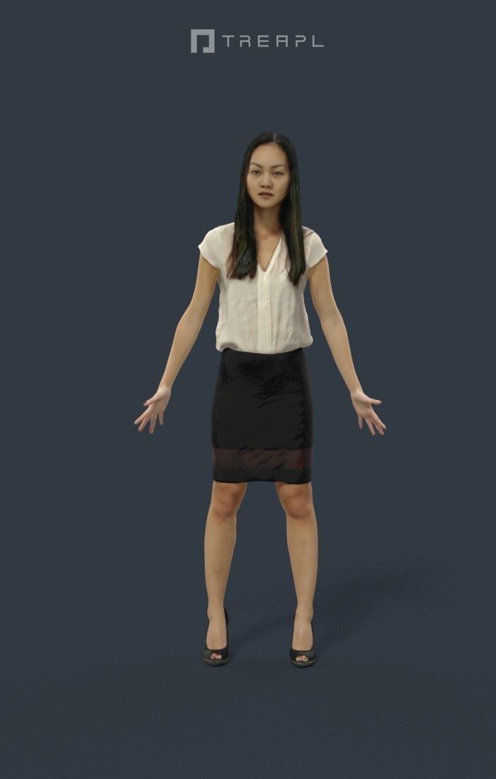 Animated Business Woman Asian - A-pose - Passion Low-poly 3D model_1