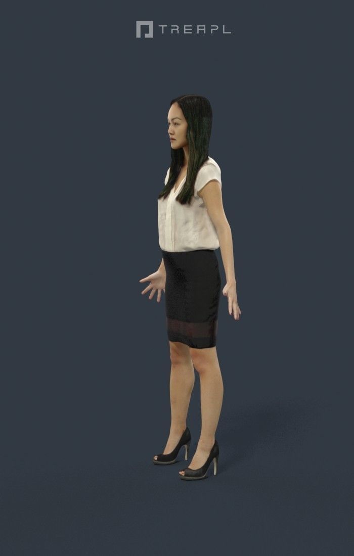 Animated Business Woman Asian - A-pose - Passion Low-poly 3D model_6