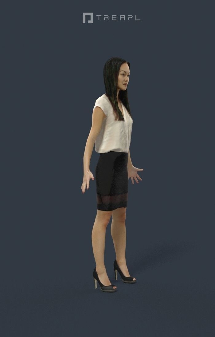 Animated Business Woman Asian - A-pose - Passion Low-poly 3D model_2