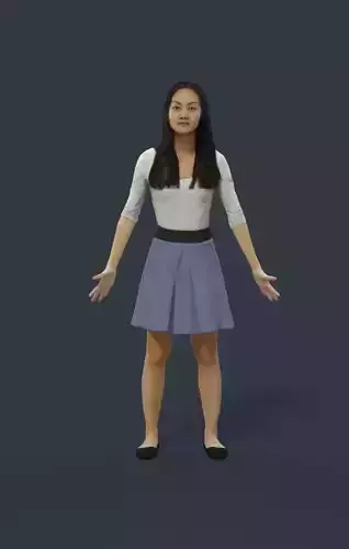 Animated Casual Woman Asian - A-pose - Passion 3D model