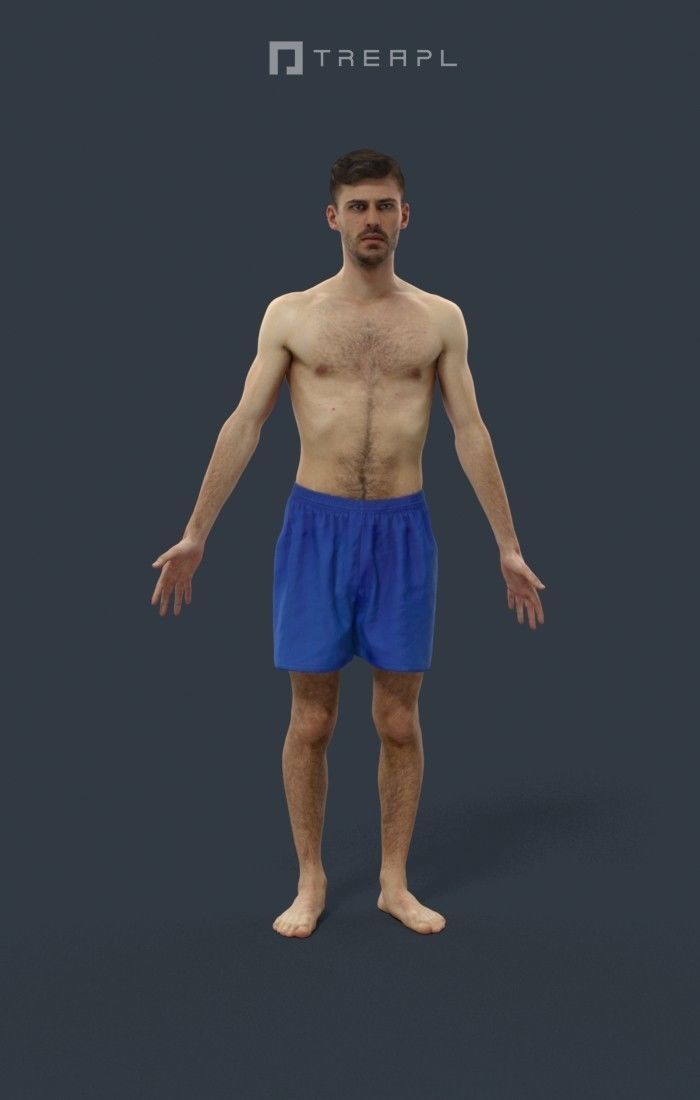 Animated Beach Man Swimwear - A-pose - Posture Low-poly 3D model_1
