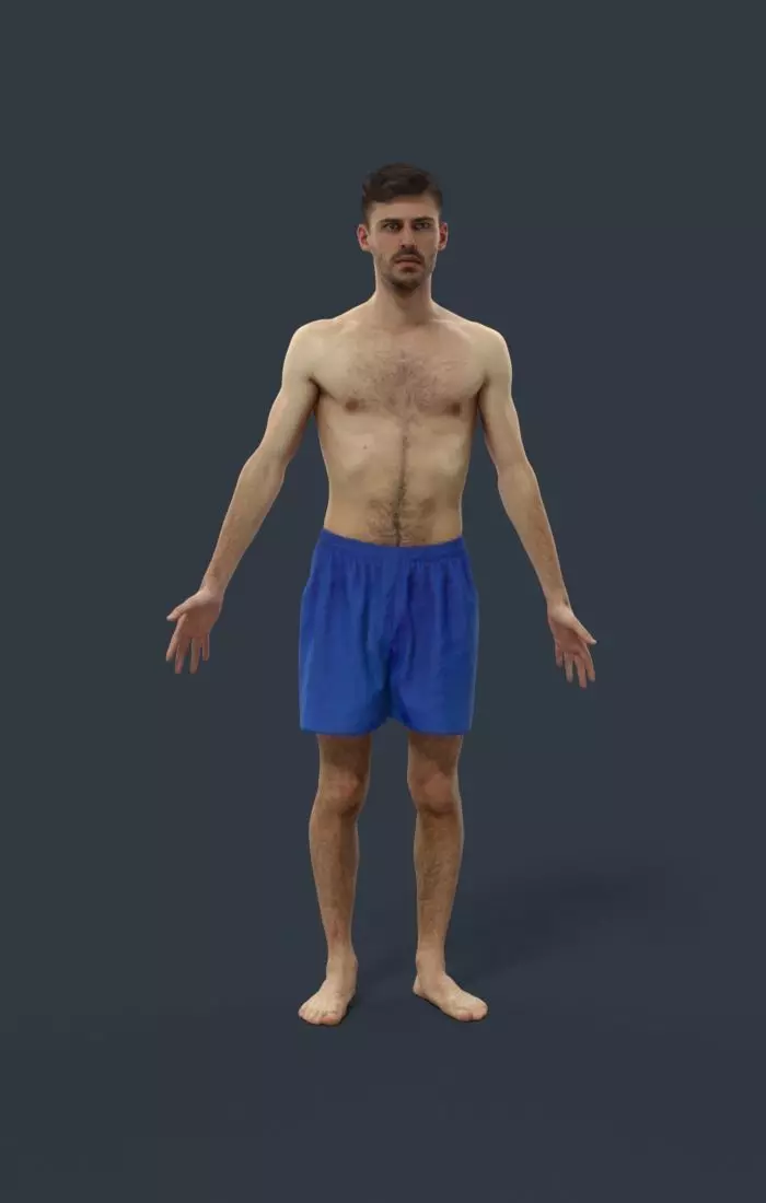 Animated Beach Man Swimwear - A-pose - Posture Low-poly 3D model_0