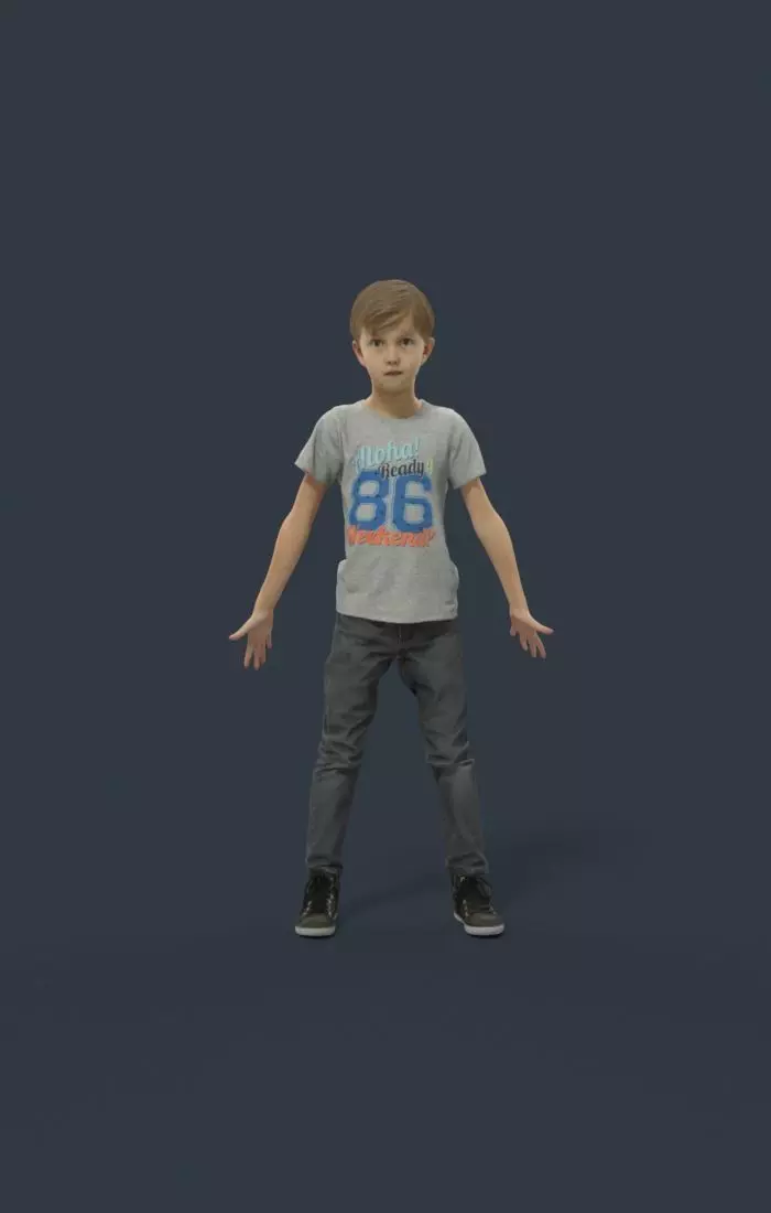 Animated Boy Kid Child - A-pose - Story Low-poly 3D model_0