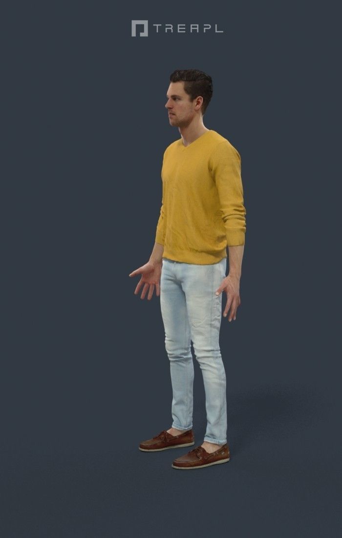 Animated Casual Man in Jeans Long Sleeves - A-pose - Virtue Low-poly 3D model_6