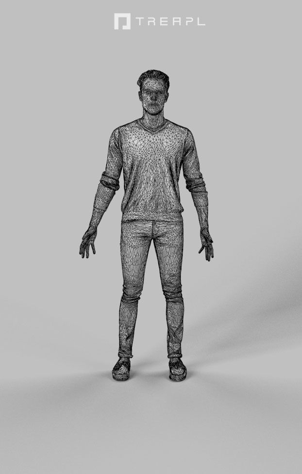 Animated Casual Man in Jeans Long Sleeves - A-pose - Virtue Low-poly 3D model_7