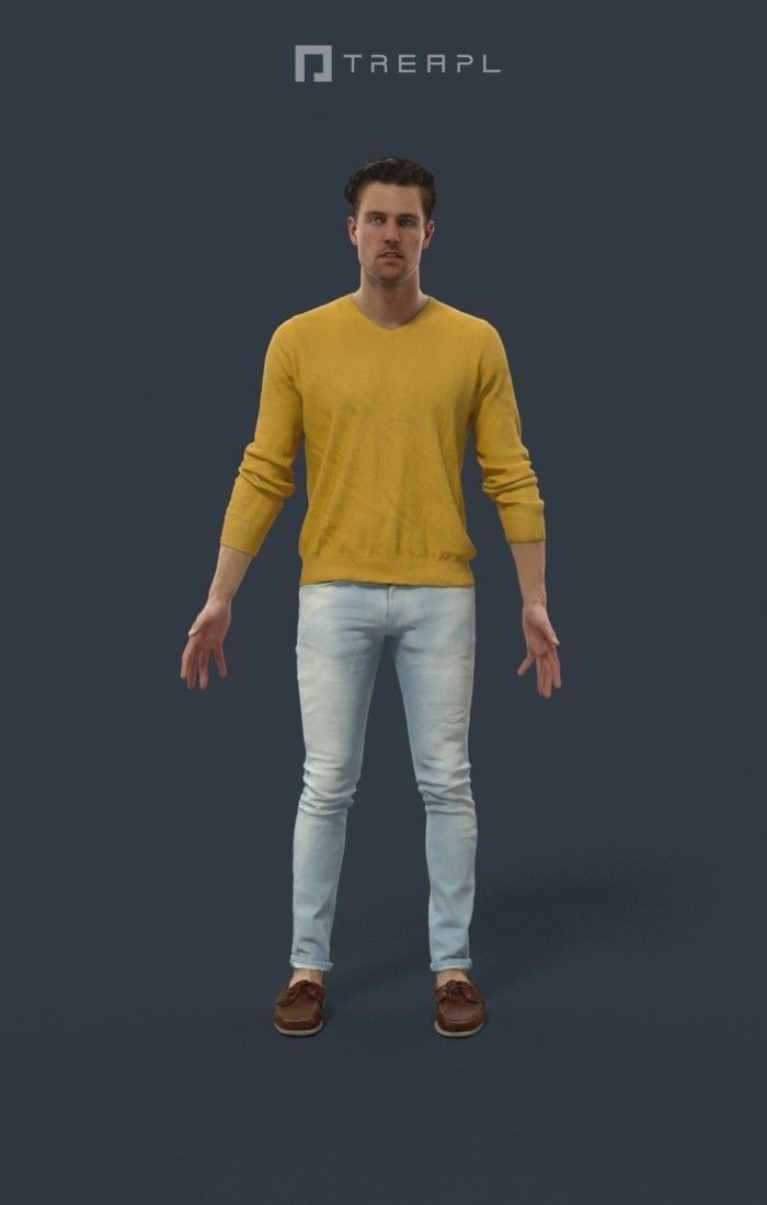 Animated Casual Man in Jeans Long Sleeves - A-pose - Virtue Low-poly 3D model_1