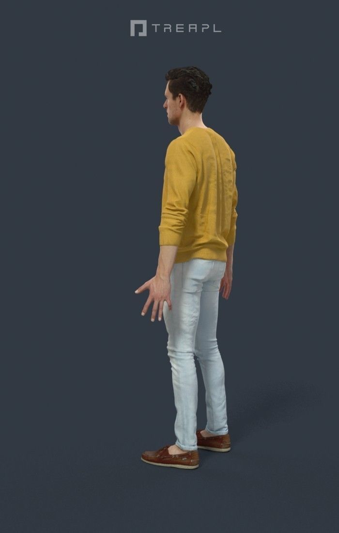 Animated Casual Man in Jeans Long Sleeves - A-pose - Virtue Low-poly 3D model_5