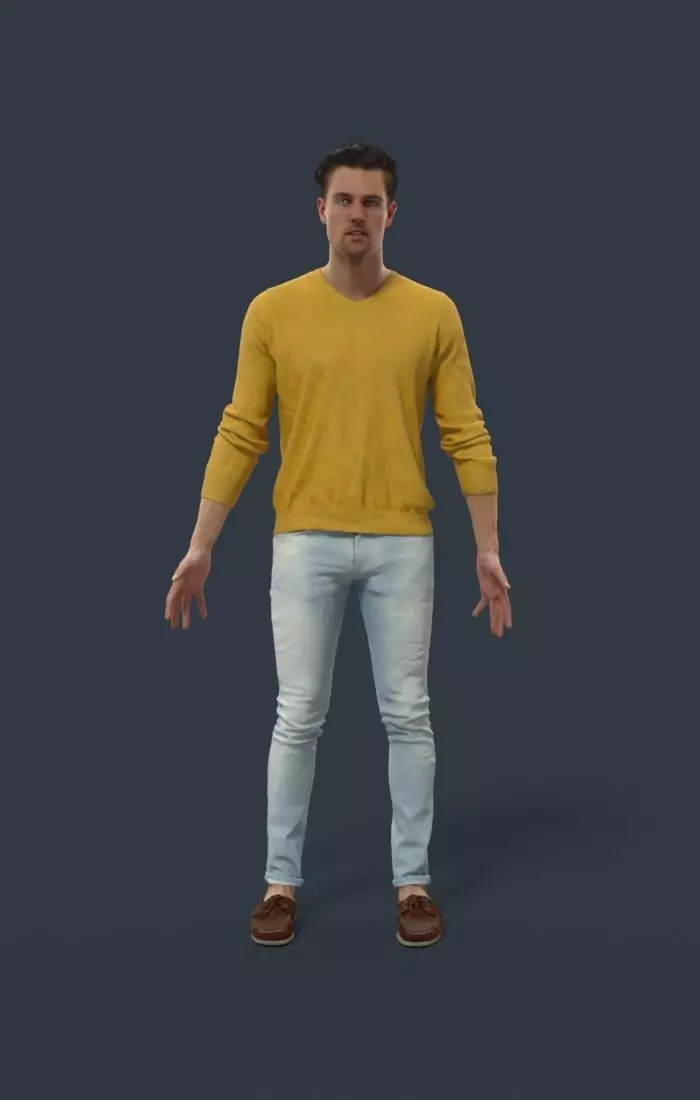 Animated Casual Man in Jeans Long Sleeves - A-pose - Virtue Low-poly 3D model_0