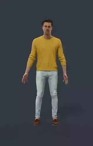 Animated Casual Man in Jeans Long Sleeves - A-pose - Virtue Low-poly 3D model