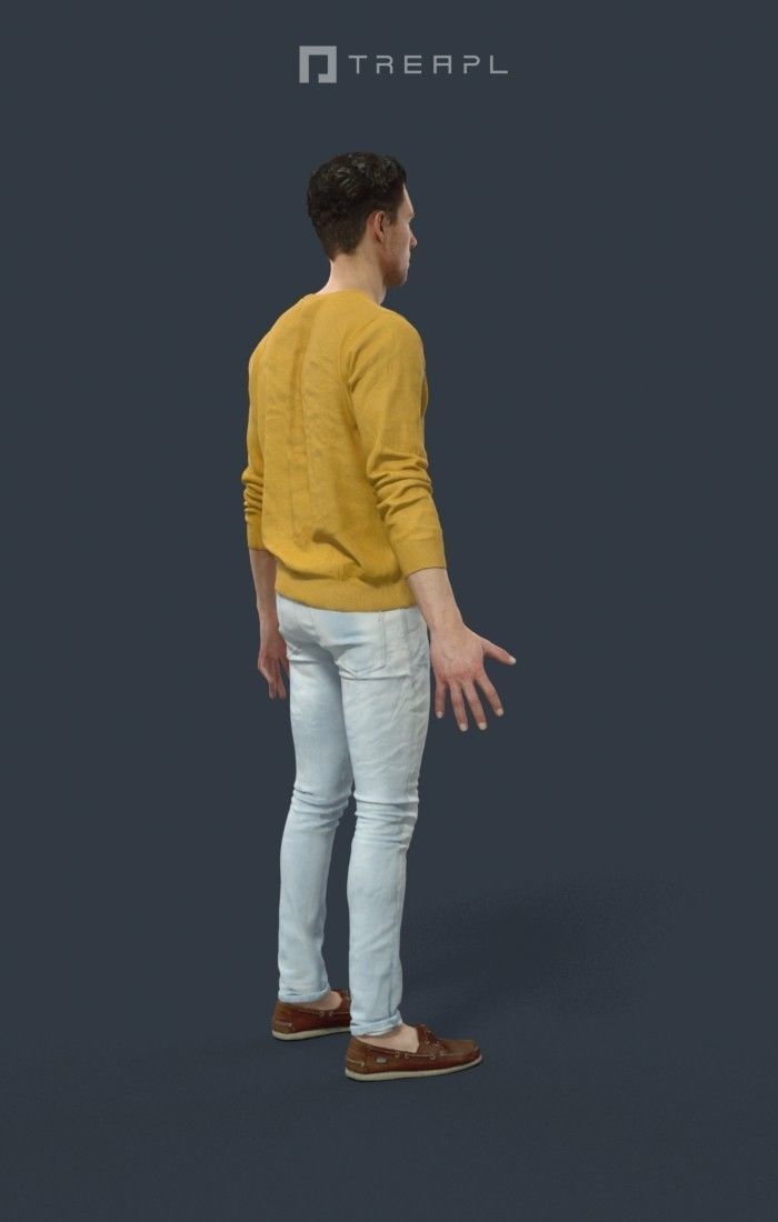 Animated Casual Man in Jeans Long Sleeves - A-pose - Virtue Low-poly 3D model_3