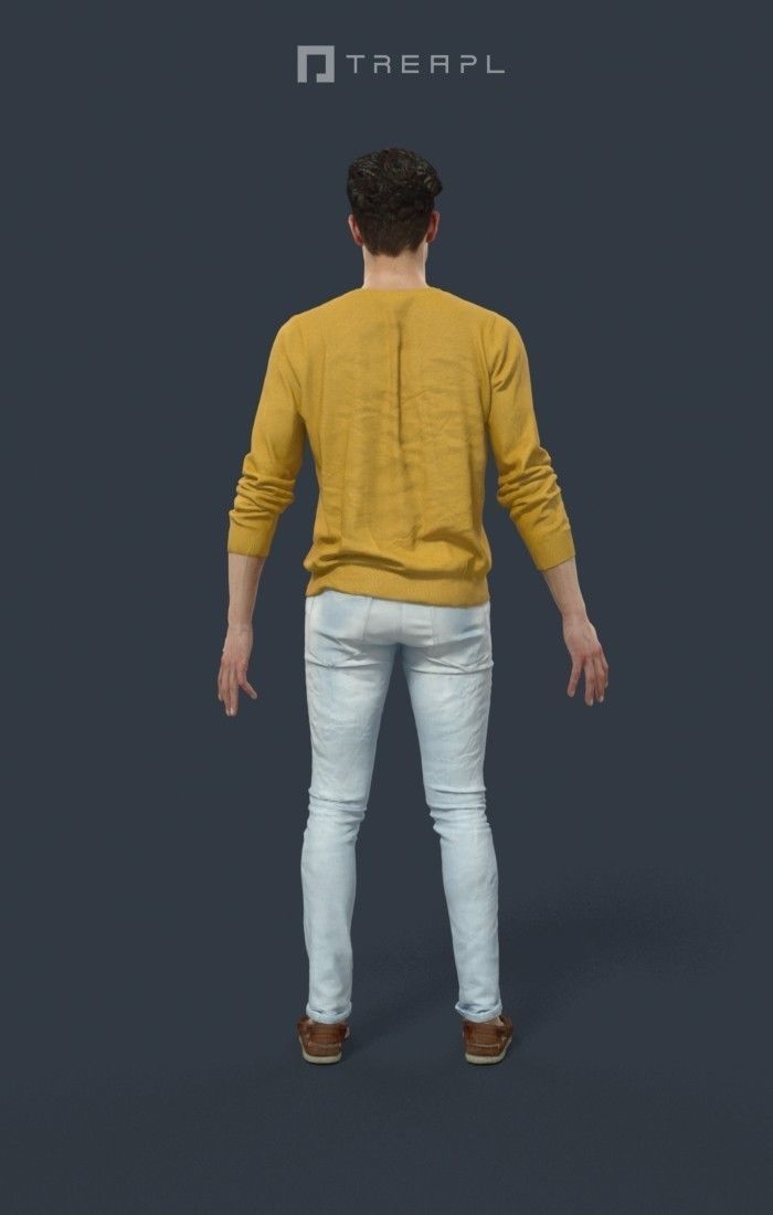 Animated Casual Man in Jeans Long Sleeves - A-pose - Virtue Low-poly 3D model_4