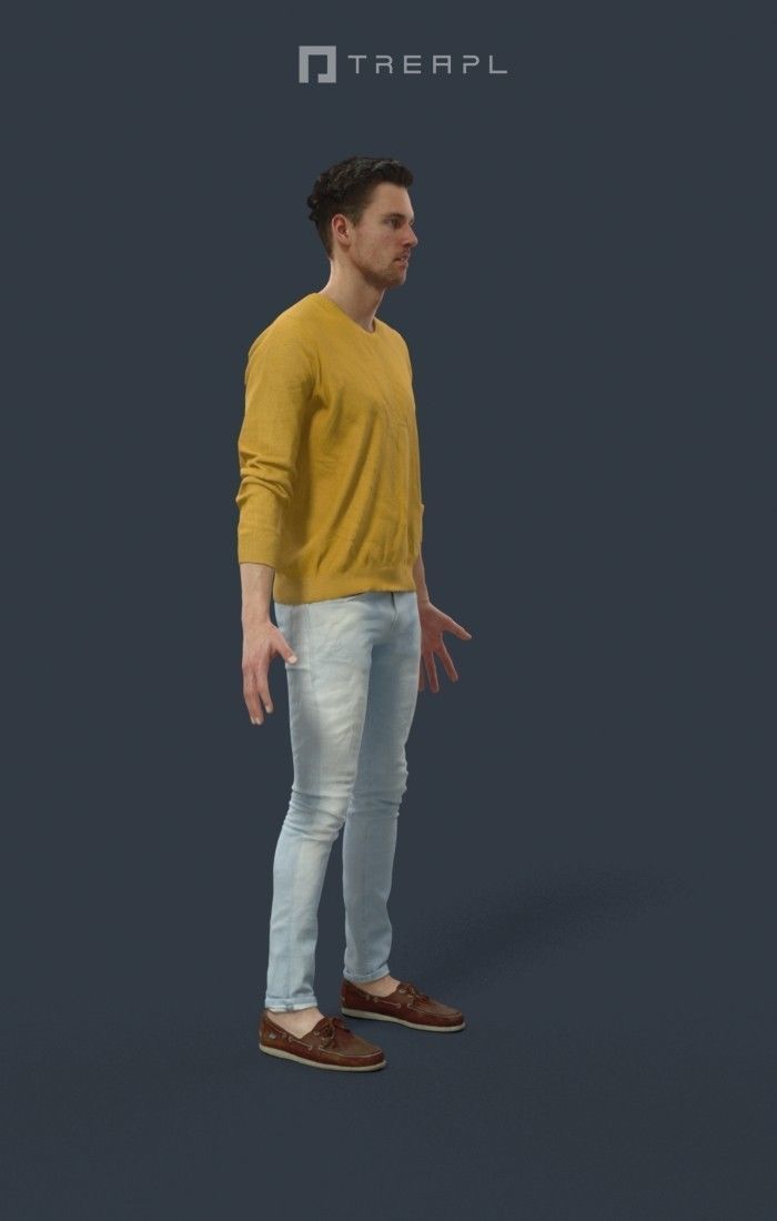 Animated Casual Man in Jeans Long Sleeves - A-pose - Virtue Low-poly 3D model_2