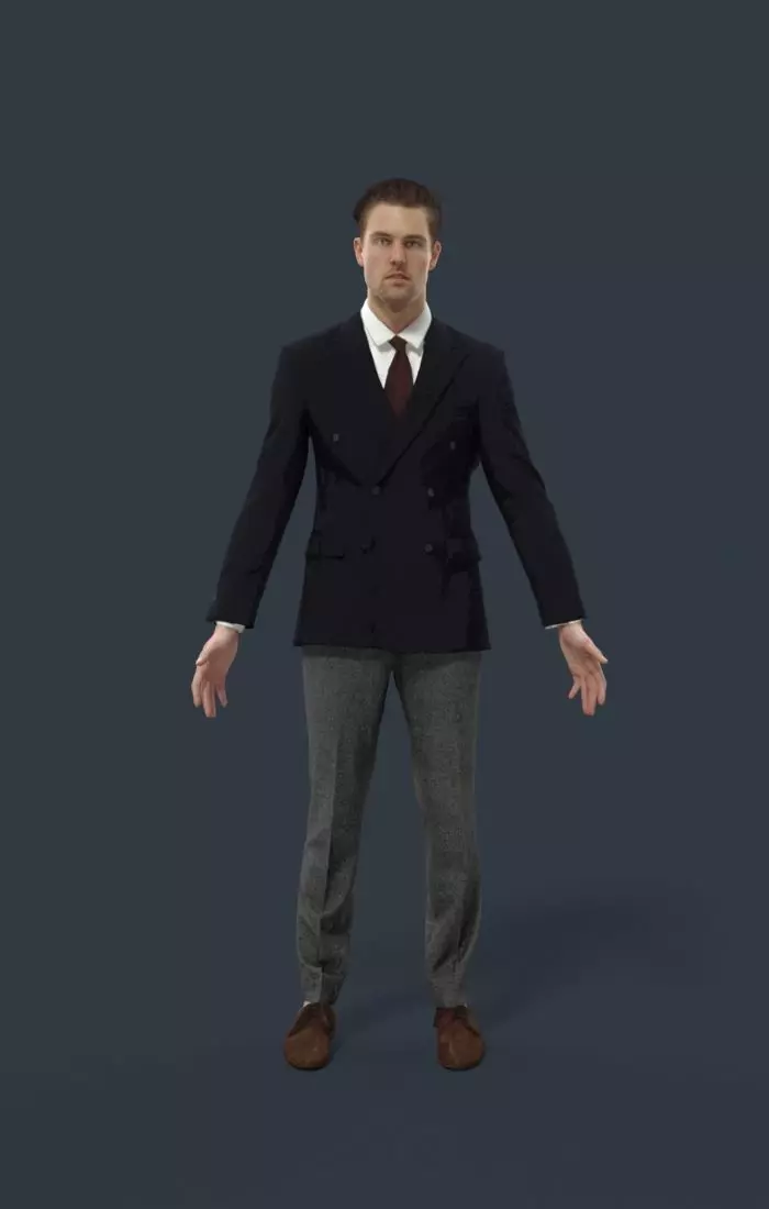 Animated Elegant Business Man - A-pose - Virtue Low-poly 3D model_0