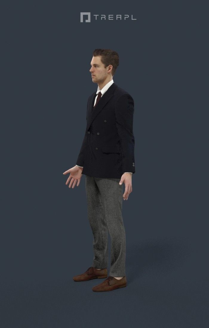 Animated Elegant Business Man - A-pose - Virtue Low-poly 3D model_6
