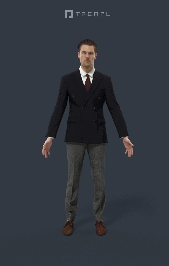 Animated Elegant Business Man - A-pose - Virtue Low-poly 3D model_1
