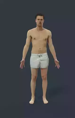 Animated Sports Beach Man shorts - A-pose - Virtue Low-poly 3D model