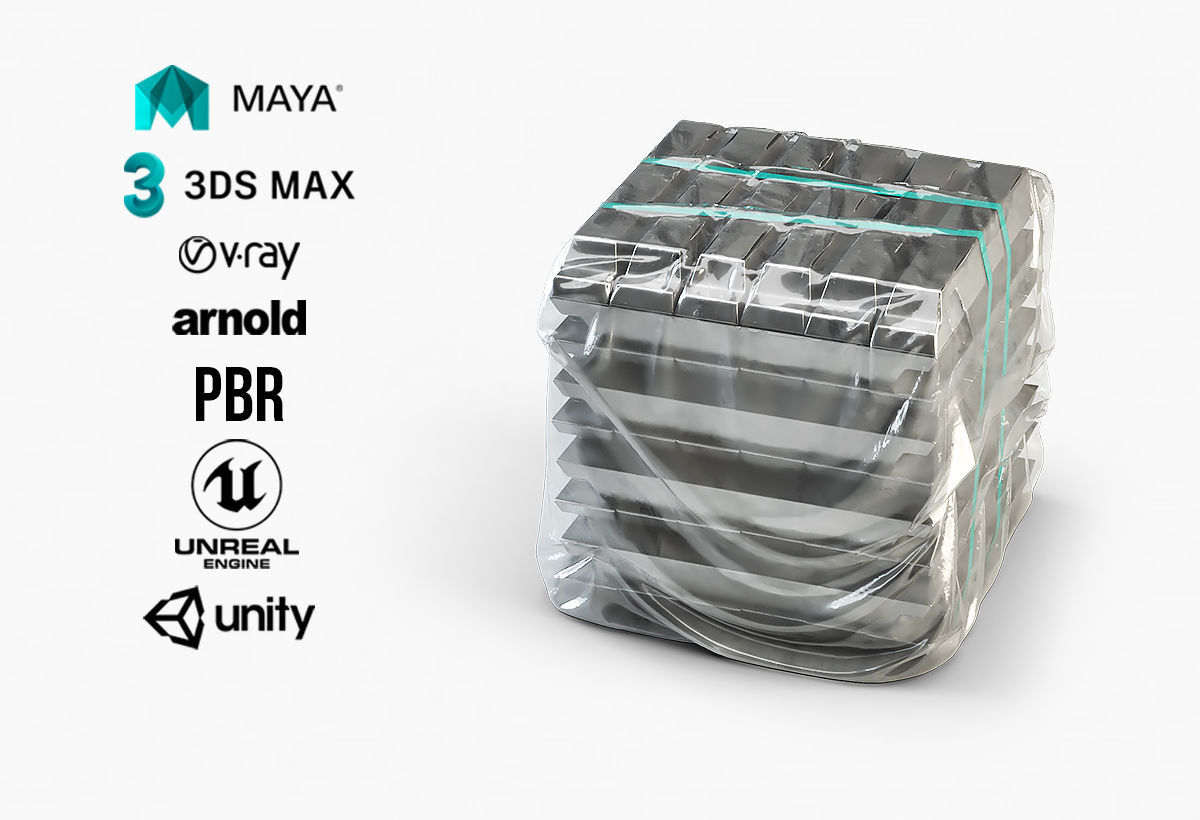 Aluminium Zinc Nickel Silver Titan Steel ingot 10 3D model_1