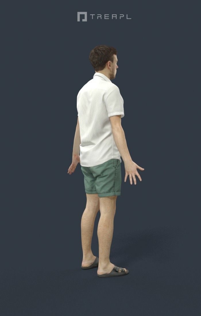 Animated Casual Man Summer in Shorts - A-pose - Veracity Low-poly 3D model_3