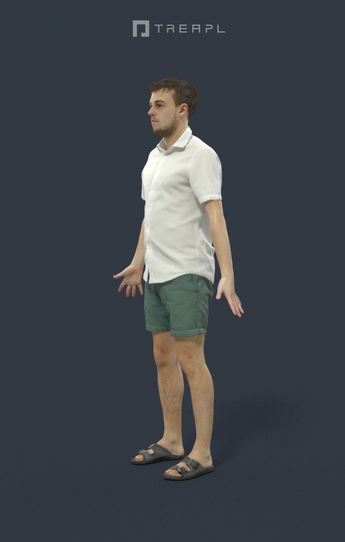 Animated Casual Man Summer in Shorts - A-pose - Veracity Low-poly 3D model_6